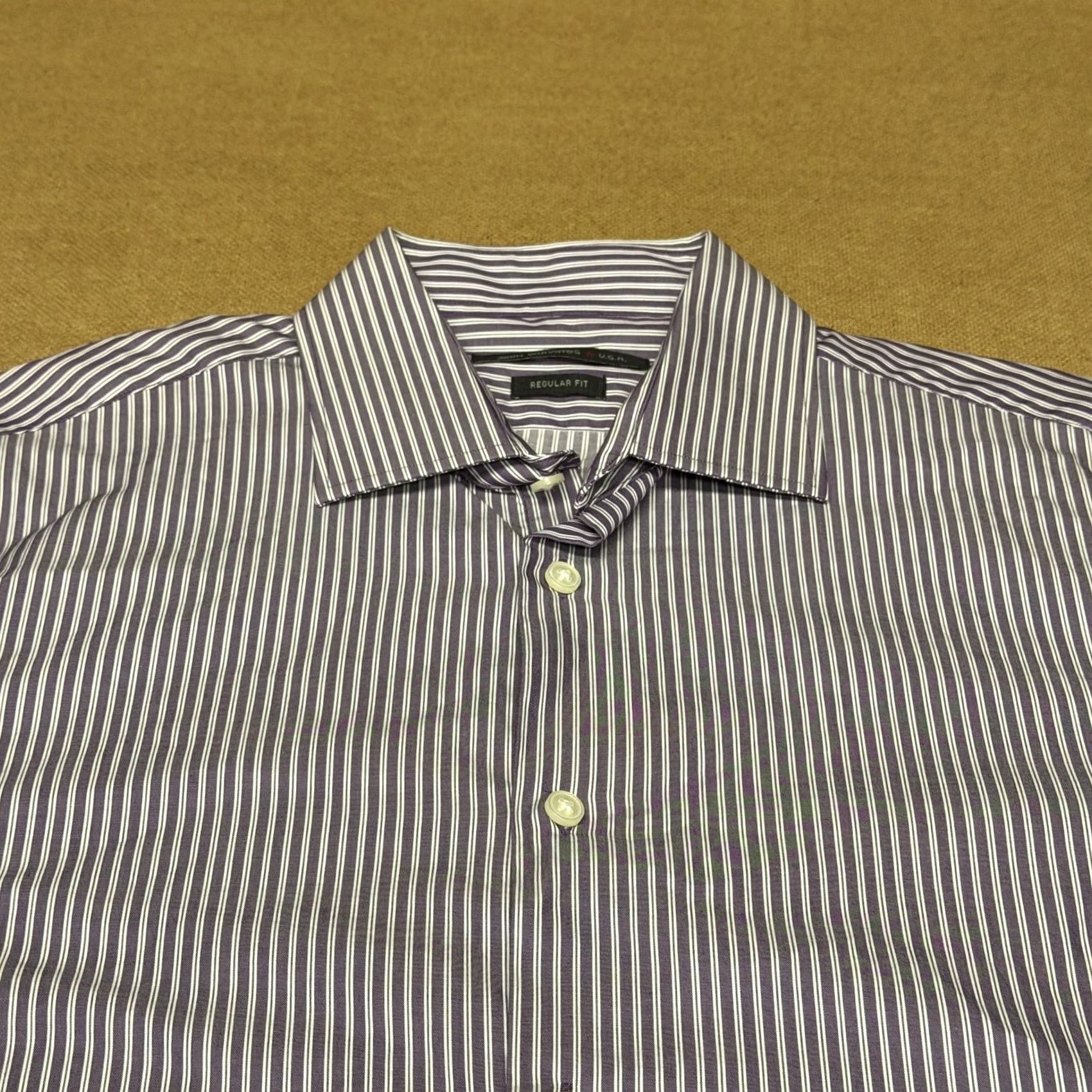 John Varvatos John Varvatos Shirt Mens 15.5 Purple Stripe Long Sleeve Dress 100% Cotton Size 42R - 2 Thumbnail