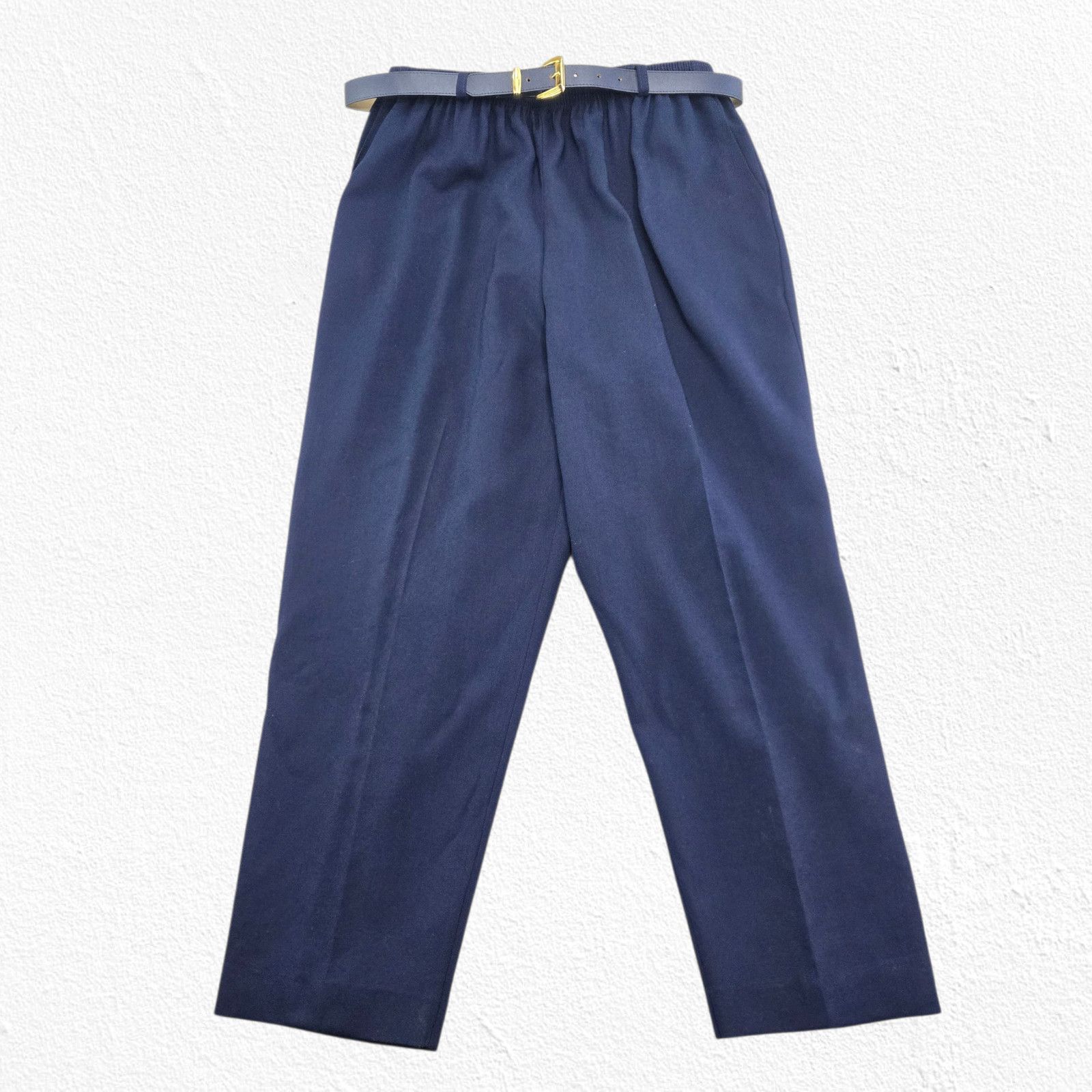 Vintage Vintage Navy Wool High Rise Belted Career Trousers Size 18 Size 40" / US 18 - 2 Thumbnail
