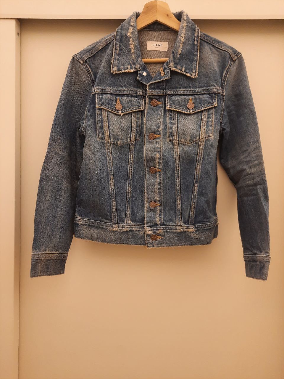 Celine SS19 Christian Marclay Patch Distressed Denim Jacket Size US XS / EU 42 / 0 - 2 Thumbnail