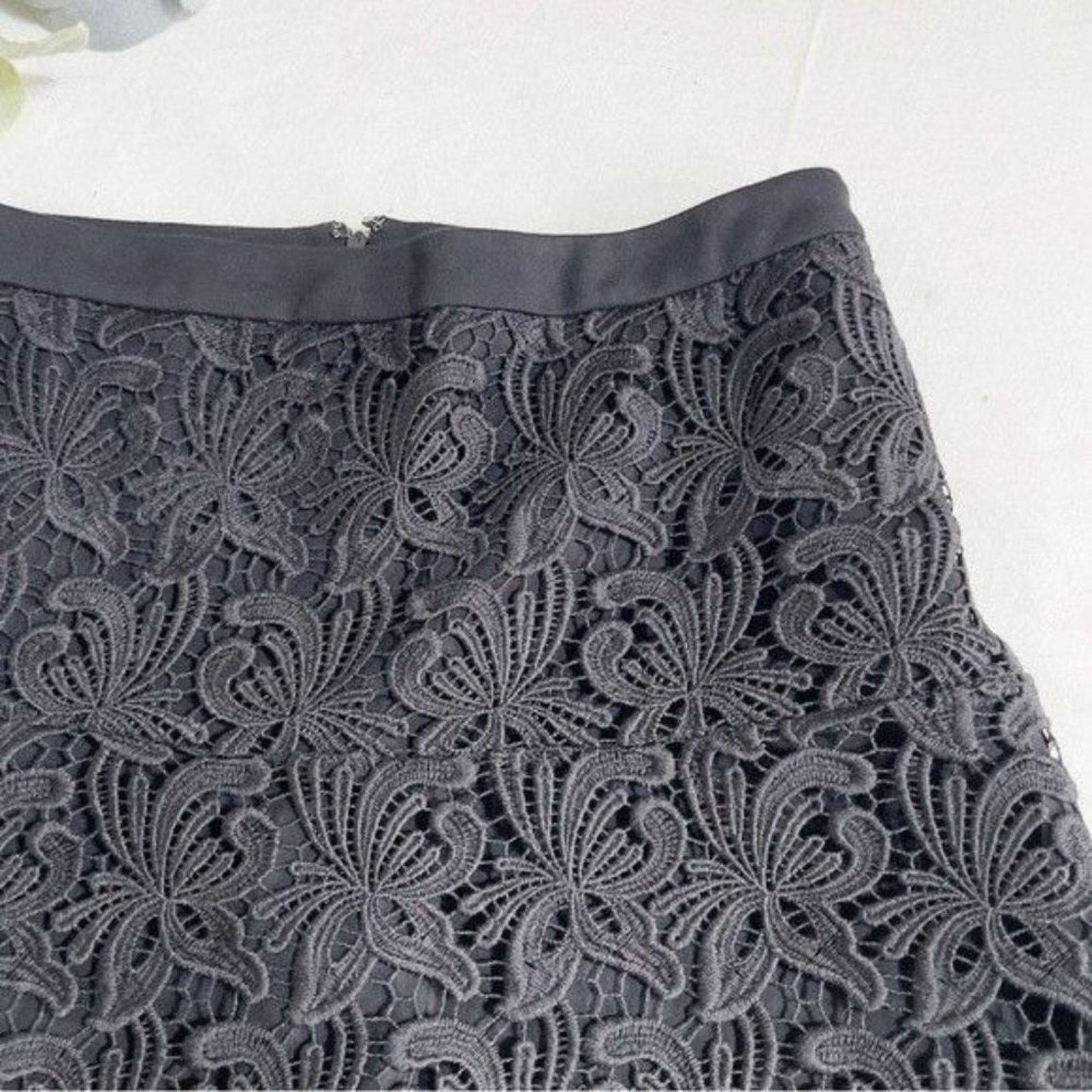Loft Loft Womens Black Floral Crochet A-Line Mini Skirt XXS Size 26" / US 2 / IT 38 - 7 Thumbnail