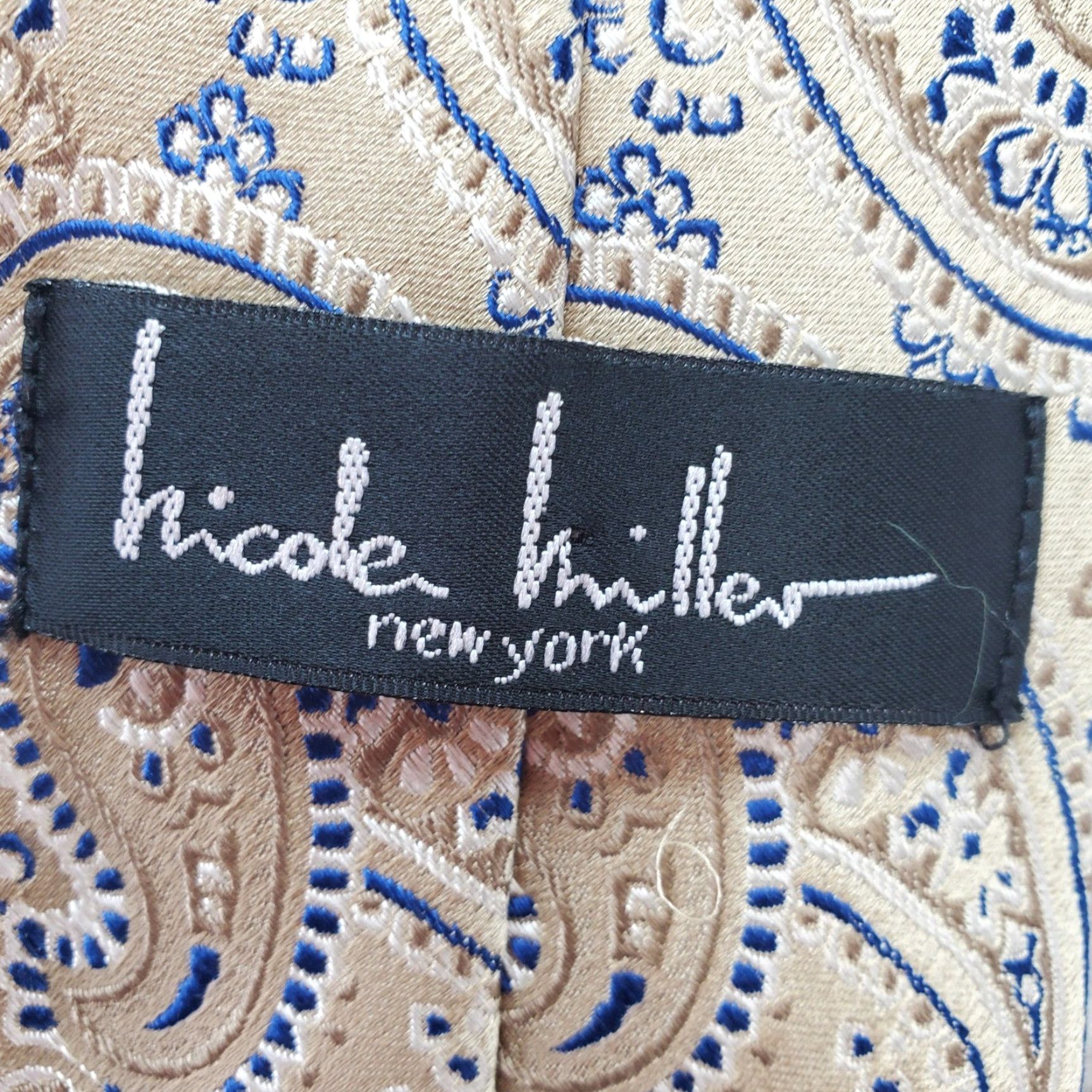 Nicole Miller Nicole Miller Necktie Mens OS Tan Blue Excellent Silk Paisley Pattern Tie Size ONE SIZE - 2 Thumbnail