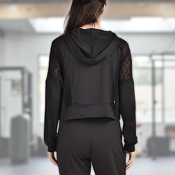 Other Gottex Women’s Black Lace Trim Cropped Hoodie Sz M Size M / US 6-8 / IT 42-44 - 3 Thumbnail