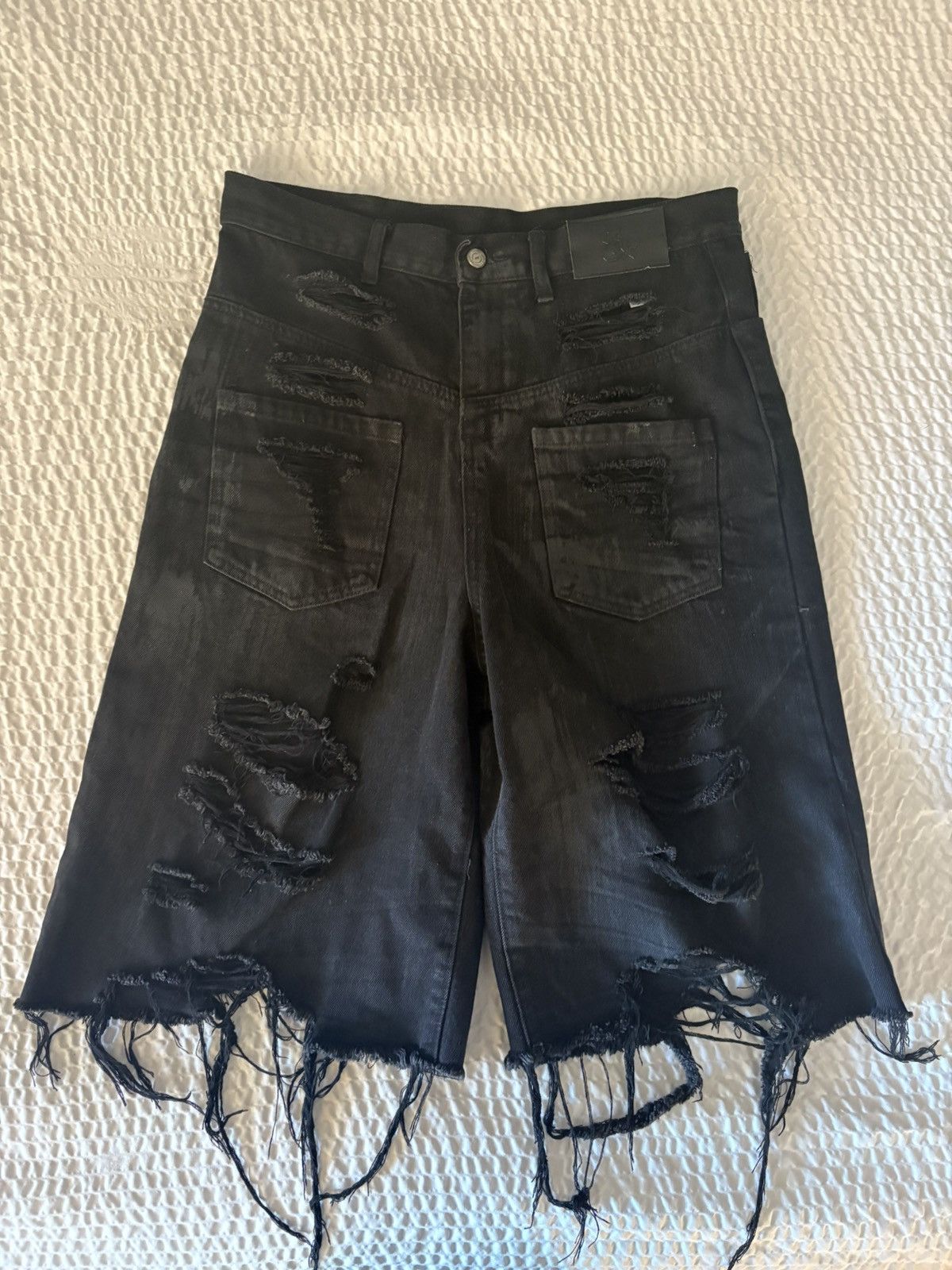 Other Waxed Denim Shorts Distressed Black Size US 33 - 1 Thumbnail