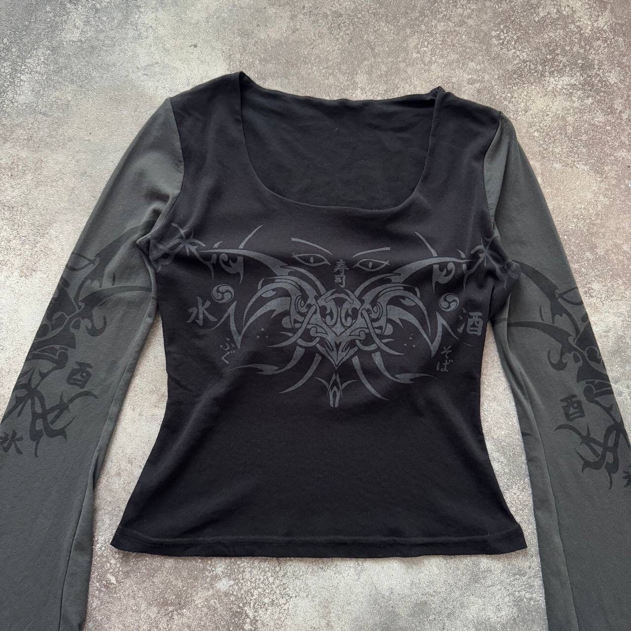 20471120 Y2K Tribal Vintage Avan-Garde Gothic Mesh Long Sleeve Top Size M / US 6-8 / IT 42-44 - 2 Thumbnail