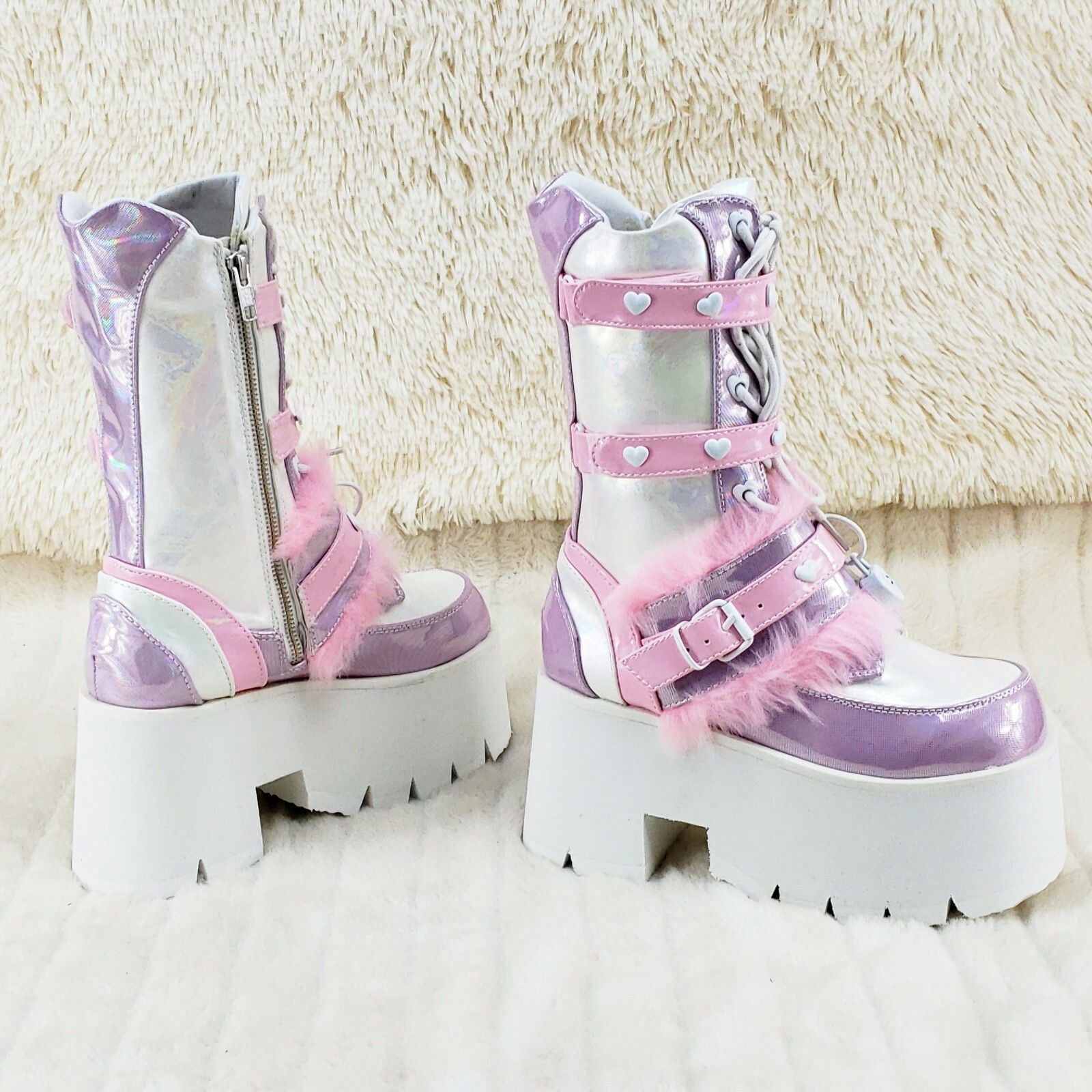 Demonia Cult DEMONIA Ashes 120 Pink Faux Fur 3.5 Platform Heel Cosplay Pu Size US 12 / IT 42 - 4 Thumbnail