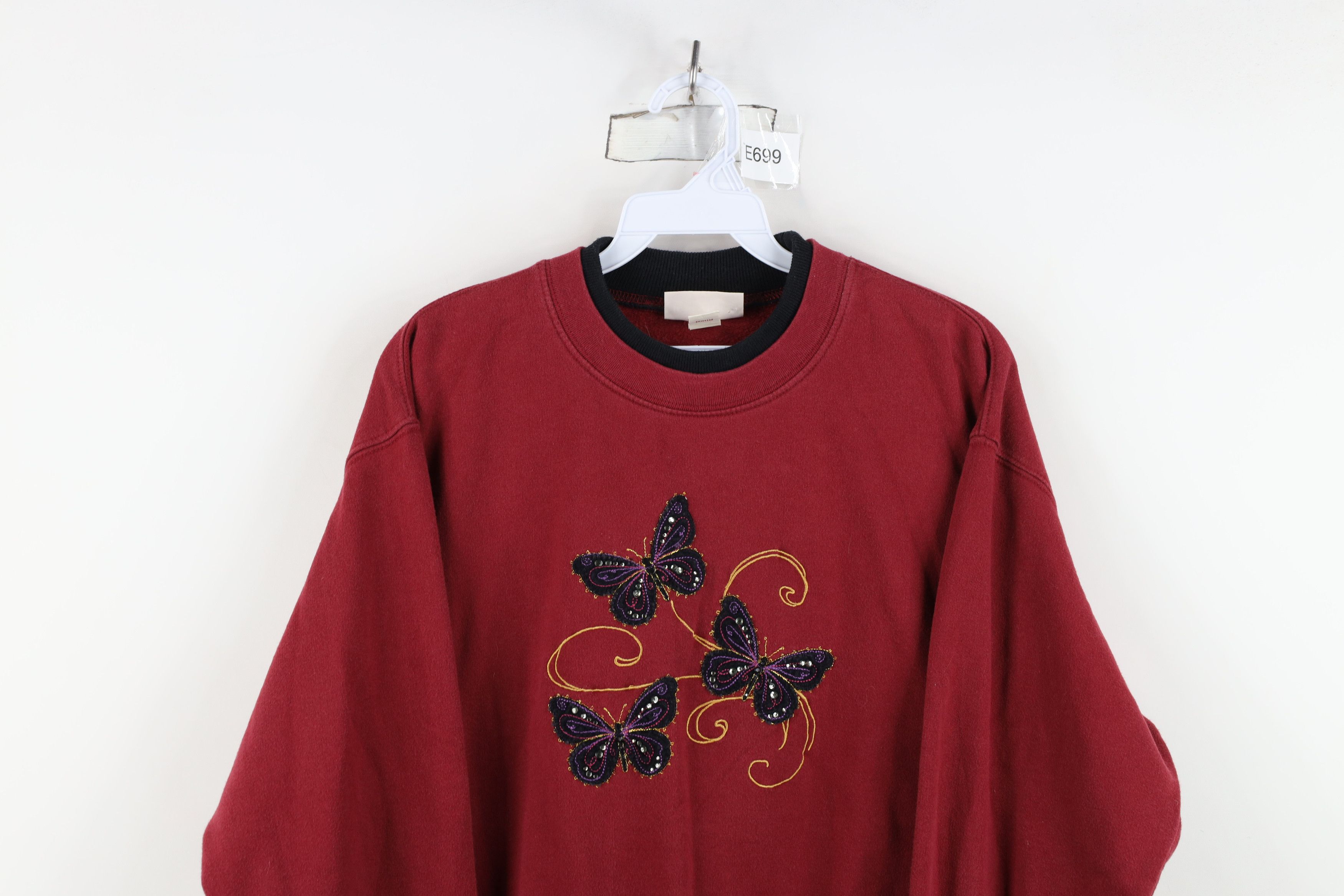 Vintage Vintage 90s Streetwear Sequin Butterfly Sweatshirt Red Size L / US 10 / IT 46 - 2 Thumbnail