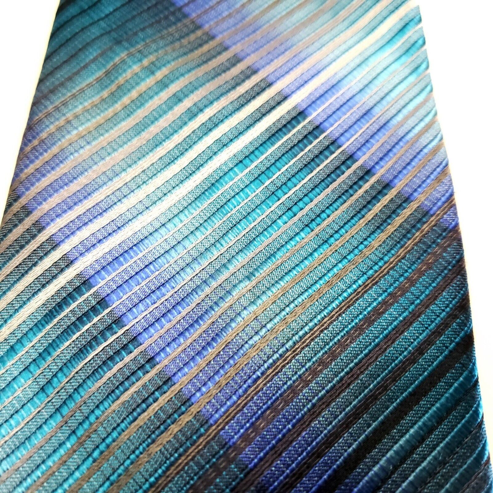 Van Heusen Van Heusen Blue Teal Striped Woven Silk Tie Size ONE SIZE - 2 Thumbnail