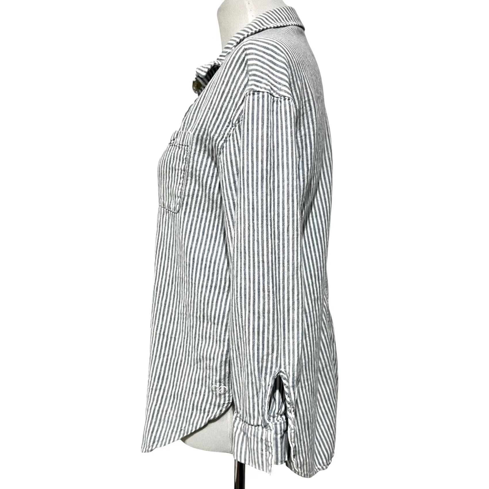 Vintage Calia Womens Linen Blend Long Sleeve Shirt Blue Pinstripe Sz M Euro Summer Shirt Button-Up Womens Size M / US 6-8 / IT 42-44 - 3 Thumbnail