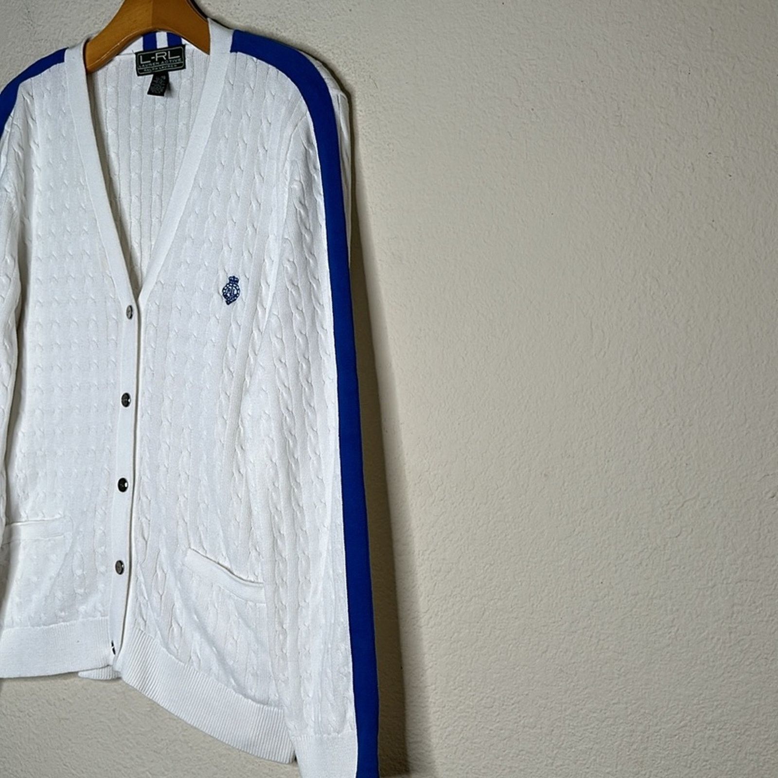 Lauren Ralph Lauren × Vintage VTG Ralph Lauren Cable Knit White Blue Logo Sweater XL Size XL / US 12-14 / IT 48-50 - 5 Thumbnail