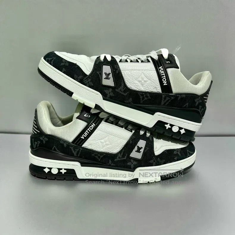 Louis Vuitton Louis Vuitton Trainer Black and White Denim Low Top Board Size US 8 / EU 41 - 3 Thumbnail
