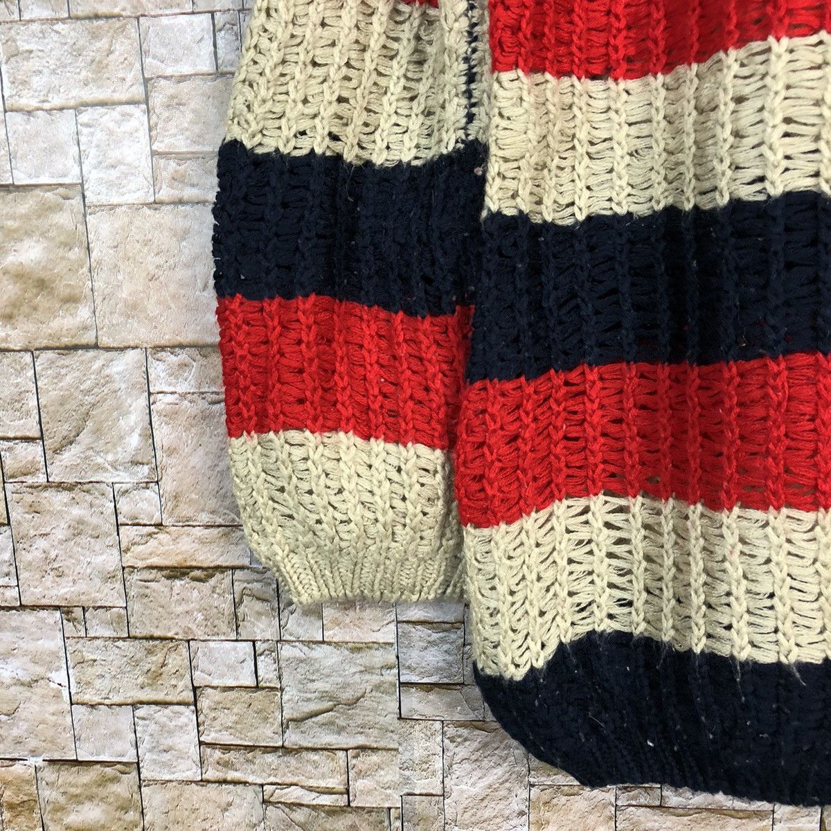 Homespun Knitwear Clumzy Stripe Red crochet meshnet vintage Knitwear #A489 Size M / US 6-8 / IT 42-44 - 7 Thumbnail