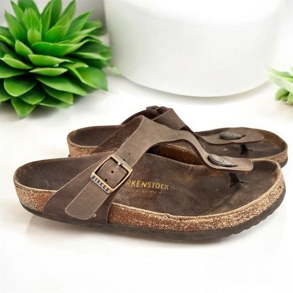 Birkenstock Birkenstock Women's Gizeh Brown Birko-Flor Sandals Size US 7 / IT 37 - 1 Thumbnail