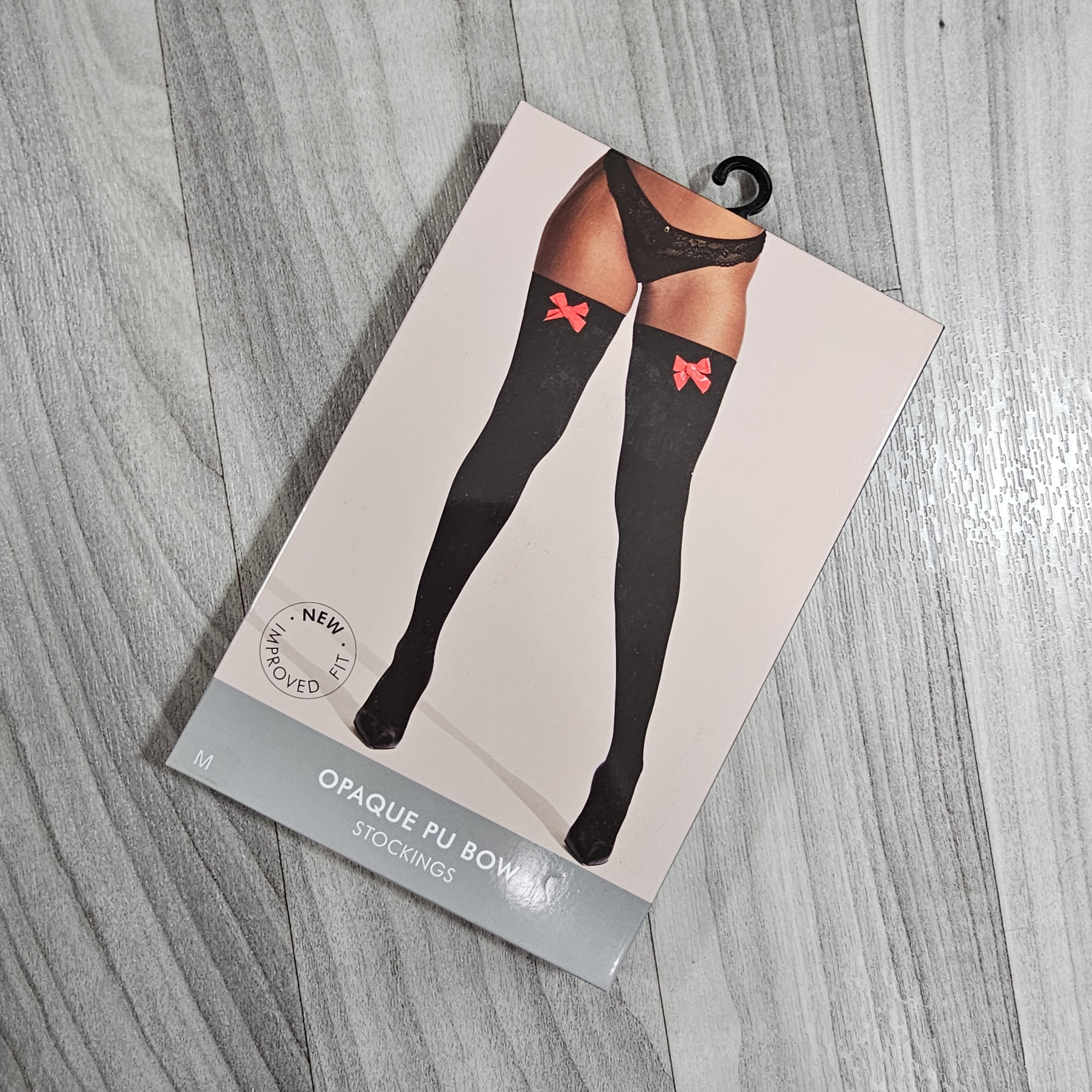 Ann Summers Ann Summers Black Opaque Thigh High Stockings with PU Bow, M Size ONE SIZE - 1 Thumbnail