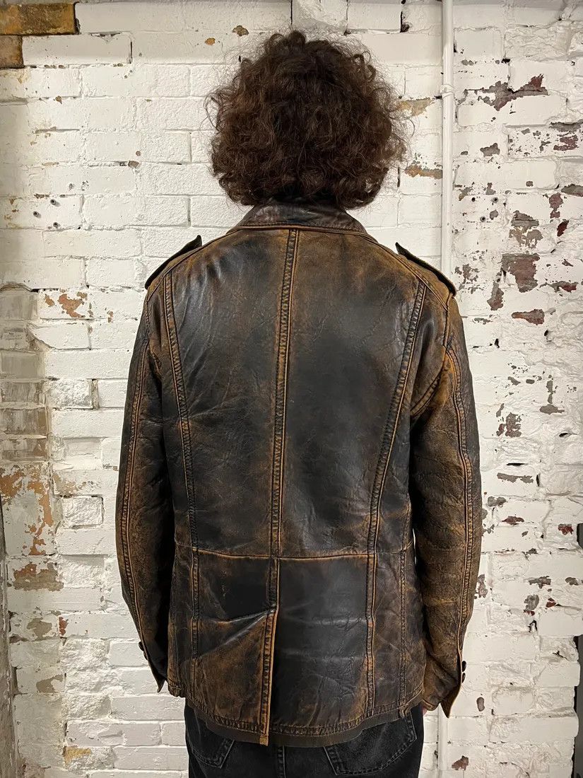 Dolce & Gabbana AW2001 Dolce & Gabbana Brown Eroded Leather Officer Buttoned Jacket Size US M / EU 48-50 / 2 - 2 Thumbnail