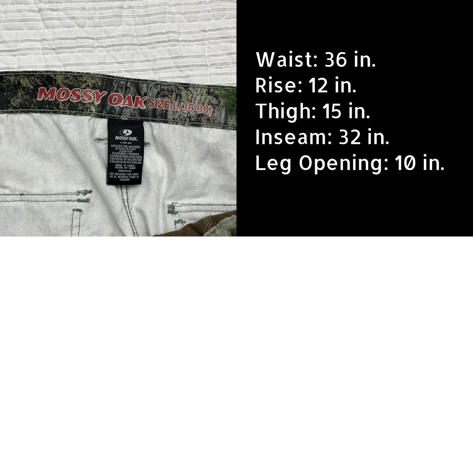 Vintage Mossy Oak Mens Cargo Pants Jeans 36x32 Camouflage Green Cotton Polyester Spandex Front Flat Cargo Pockets Regular Inseam 32" Mossy Oak Size US 33 - 10 Thumbnail