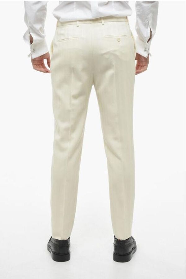 Saint Laurent Paris o1s1wg111124 Fitted Pants in Striped Wool in White Size US 34 / EU 50 - 4 Thumbnail