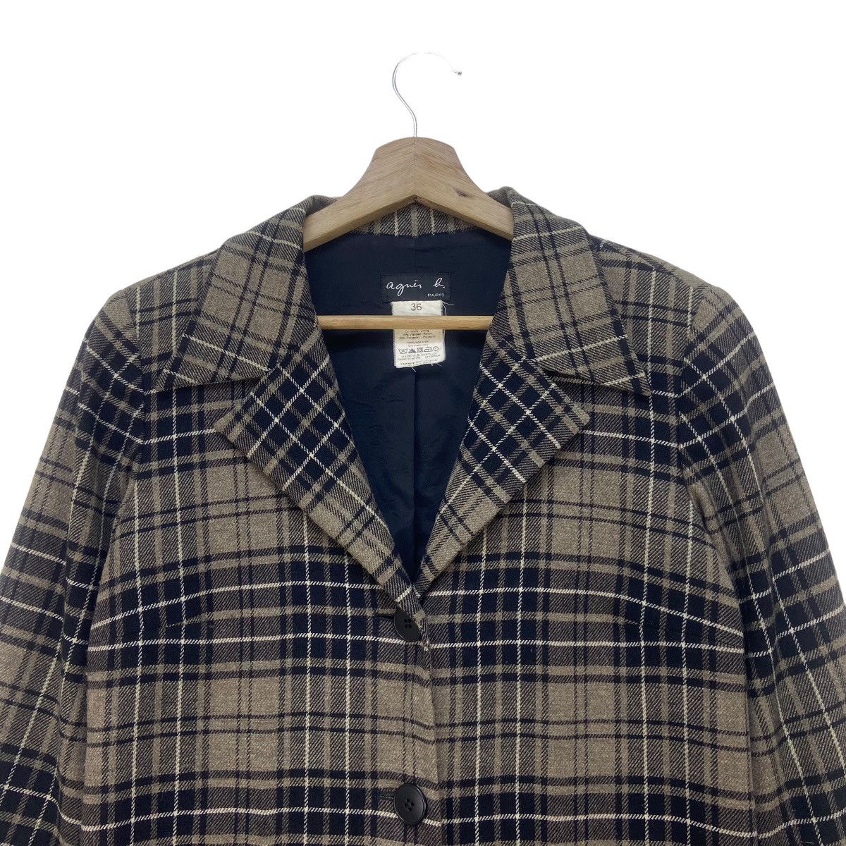 agnes b. Agnes B. Checkered Plaid Laine Wool Long Coat Size S / US 4 / IT 40 - 7 Thumbnail
