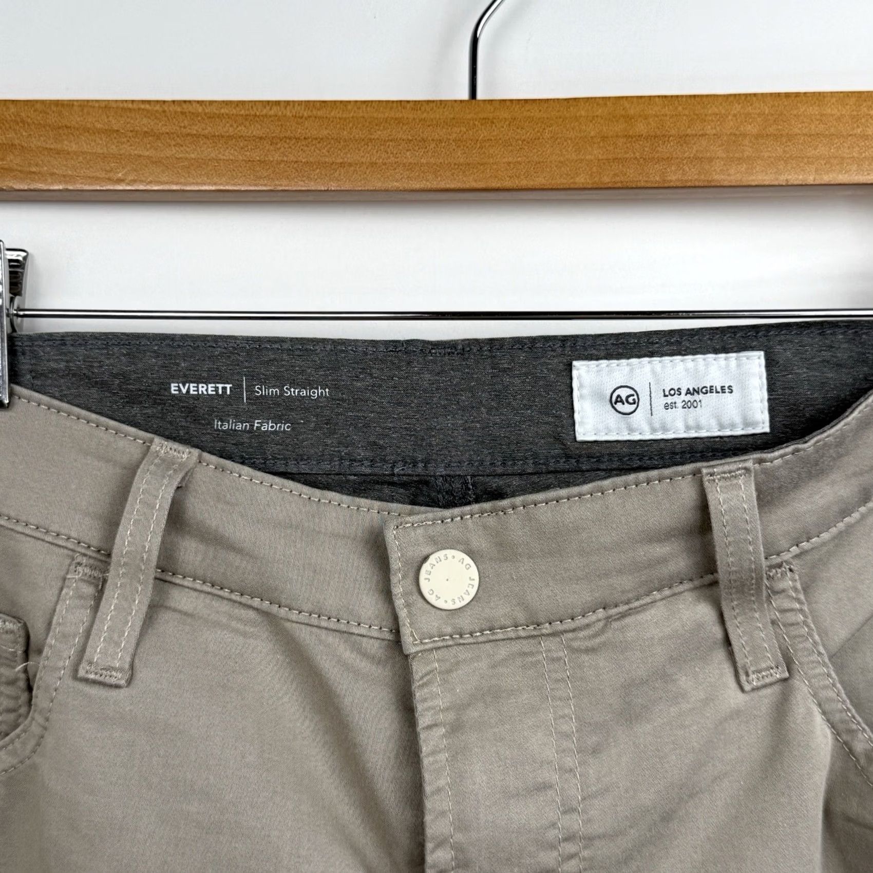 Vintage AG Adriano Goldschmied The Everett Slim Straight Chino Pants Mens 37x28 Beige Size US 35 - 3 Thumbnail