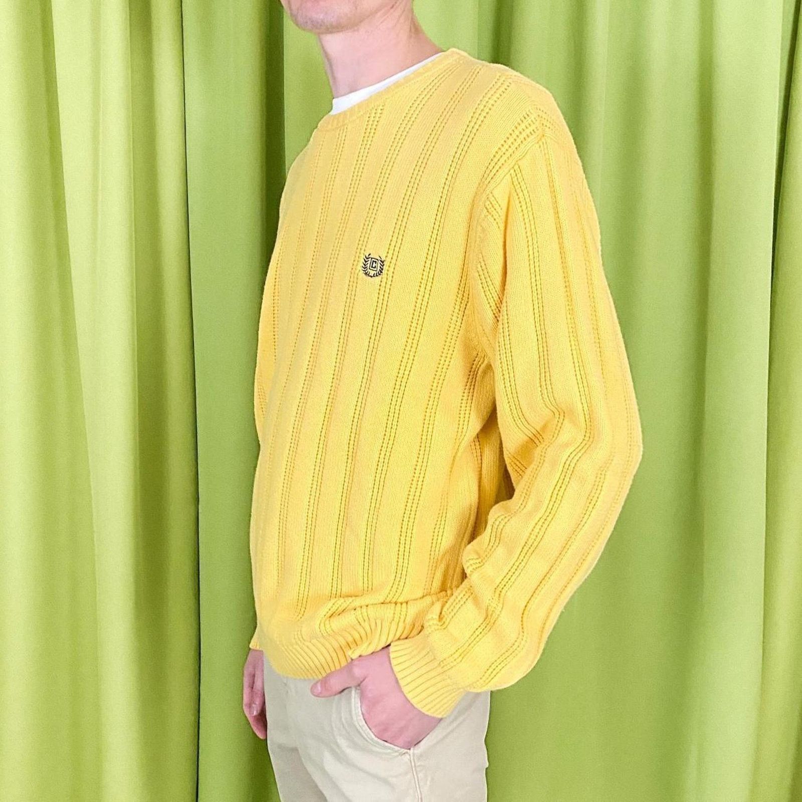 Chaps 90s Vintage Yellow Knitted Sweater with Embroidered Logo Size US M / EU 48-50 / 2 - 3 Thumbnail