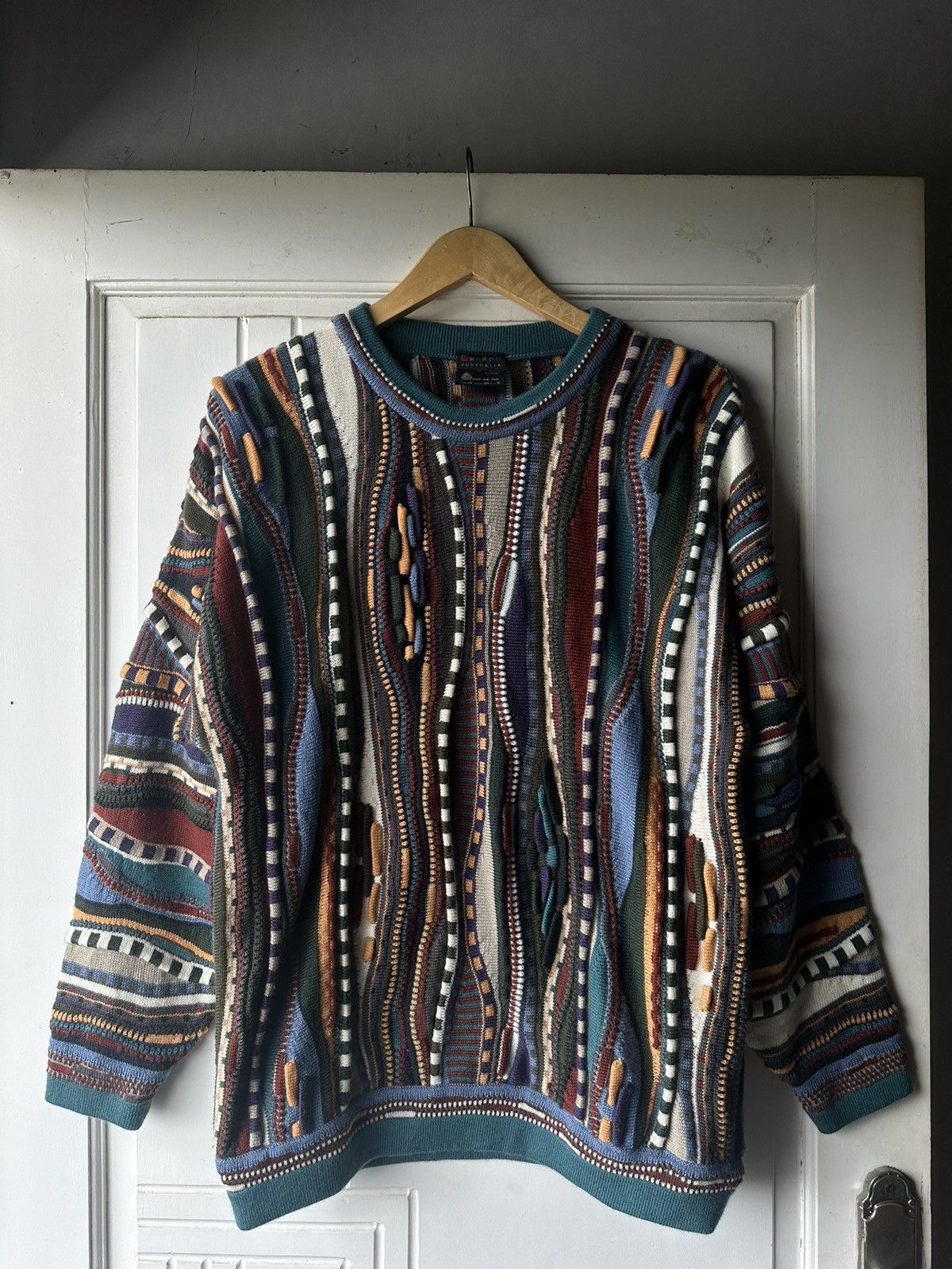 image of Vintage 3D Knitwear - Coogi Style By Emaroo in Blue, Men's (Size Small)