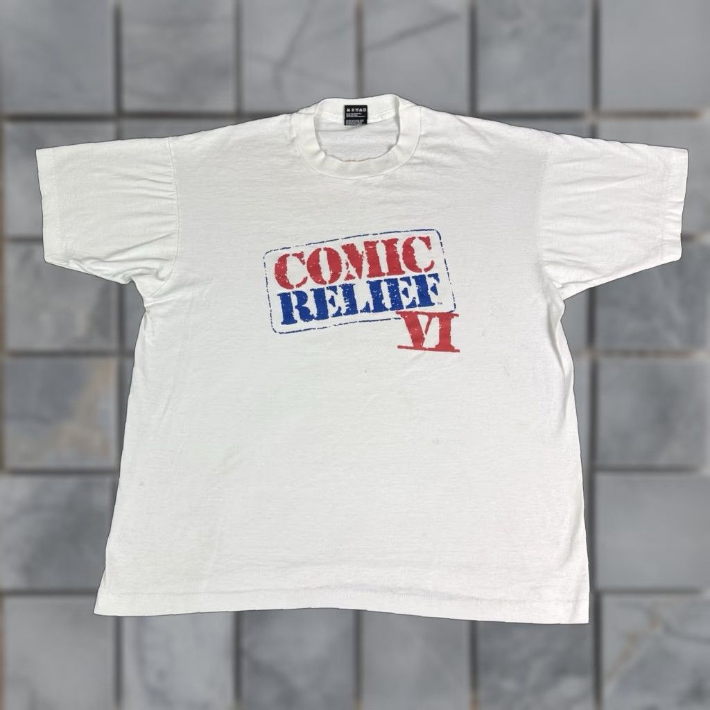 Fruit Of The Loom VINTAGE Comic Relief 6 T Shirt Mens XL White 90s Funny Distressed Robin Williams Chapelle Stitch Shirt XL White Mens Size US XL / EU 56 / 4 - 1 Thumbnail