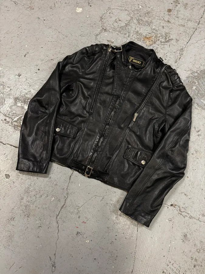 Versace 2000s Versace Black Leather Zip Utility Jacket Size US M / EU 48-50 / 2 - 3 Thumbnail