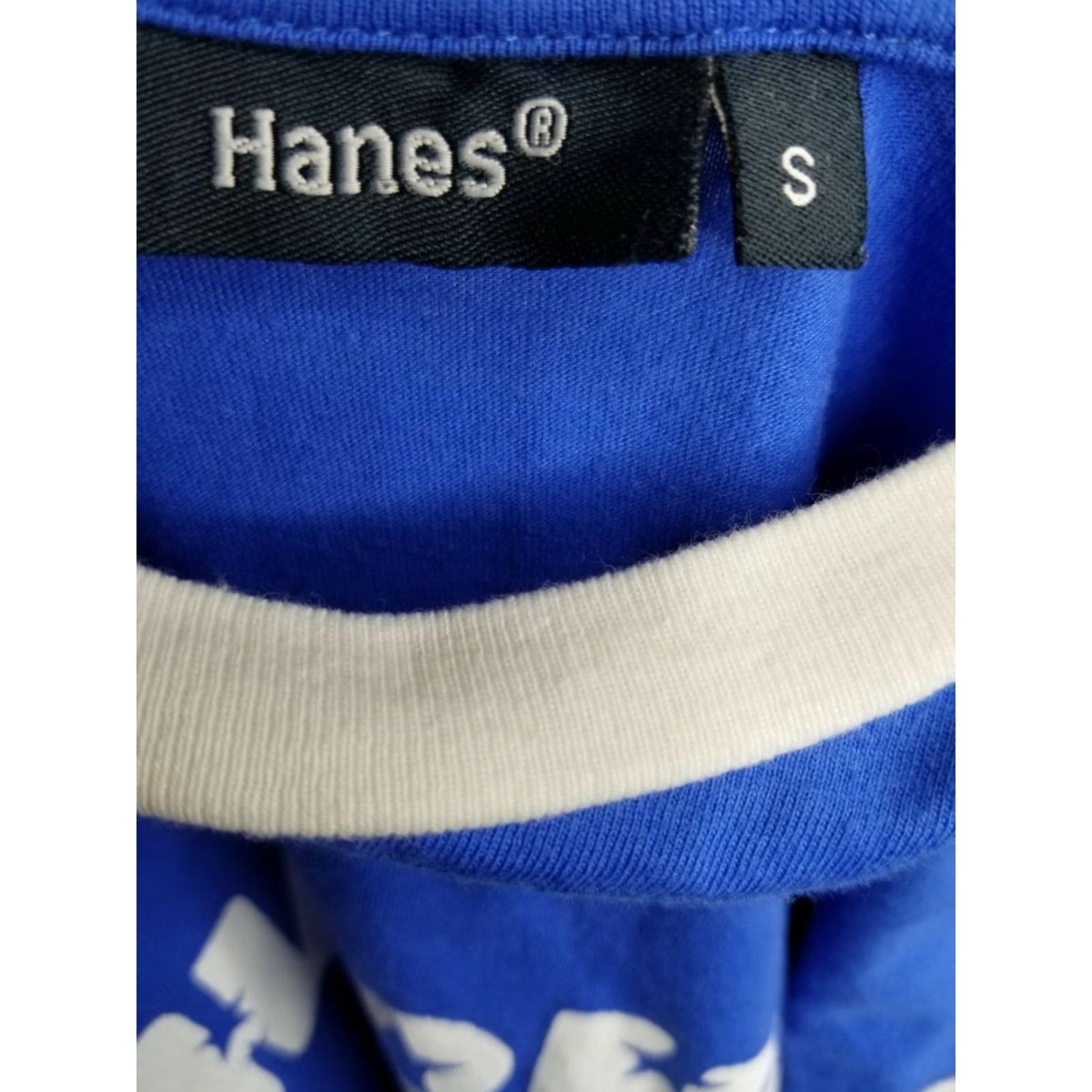 Hanes Hanes T-Shirt Cartoon Sharko Star Ringer Crew Neck Short Sleeve Men S Blue Cotton Vintage-Style Distressed Graphic Print, Small Size US S / EU 44-46 / 1 - 5 Thumbnail
