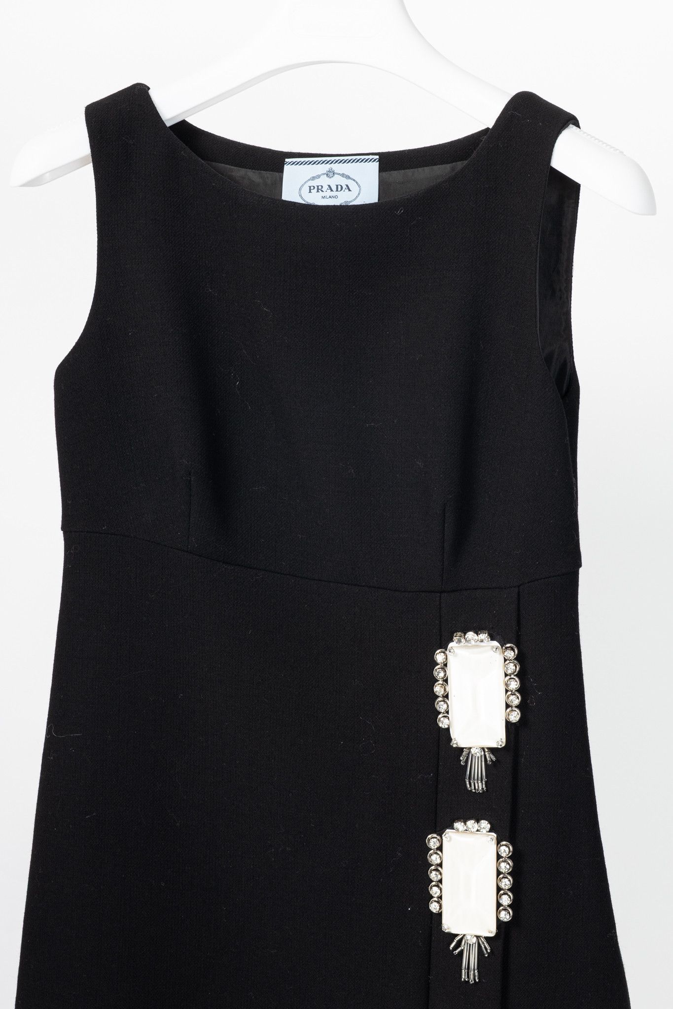 Prada Prada AW12 Black Wool-Crepe Crystal-Embellished Dress Size S / US 4 / IT 40 - 3 Thumbnail