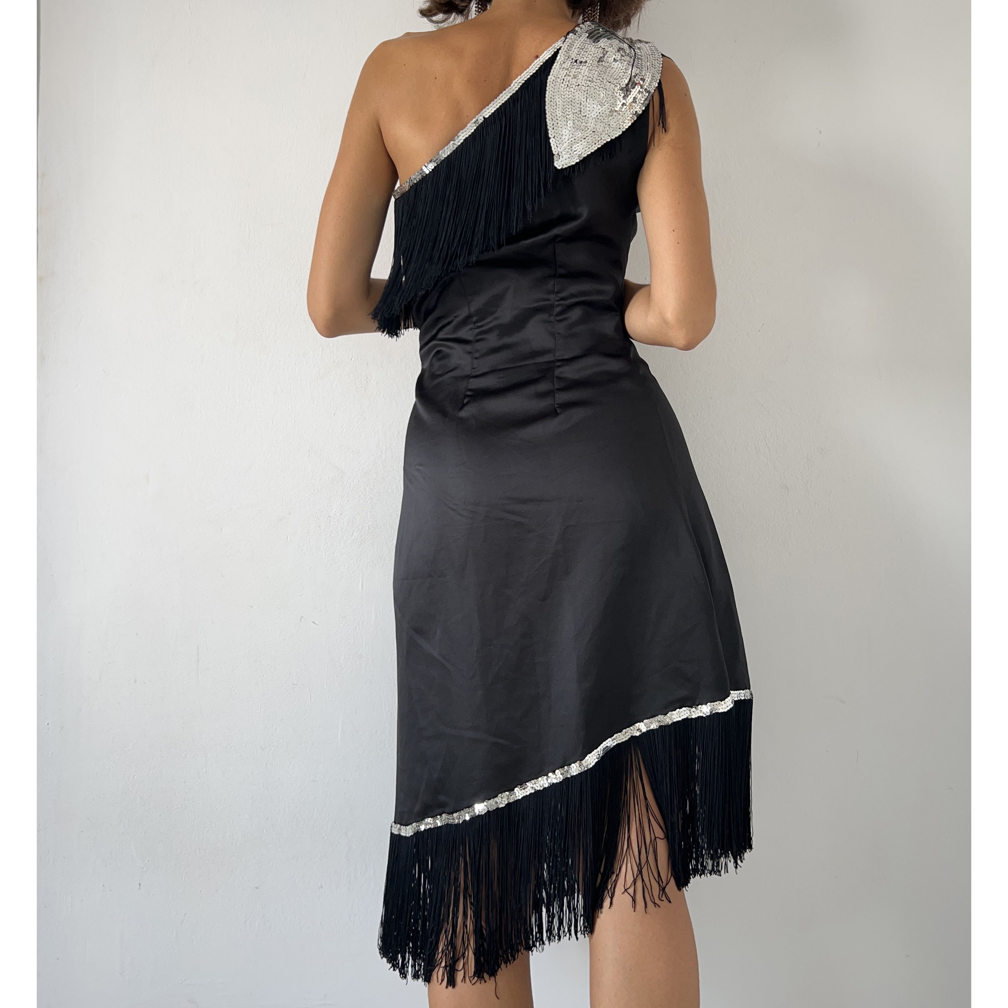 Vintage Vintage 80s One Shoulder Satin Dress Size L / US 10 / IT 46 - 2 Thumbnail