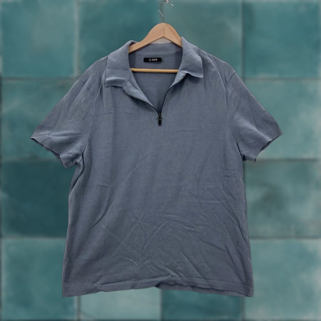 UES Clothing Cuts Clothing Polo Shirt Mens XL Blue Gray Quarter Zip Short Sleeve Golf Shirt Size US XL / EU 56 / 4 - 1 Thumbnail