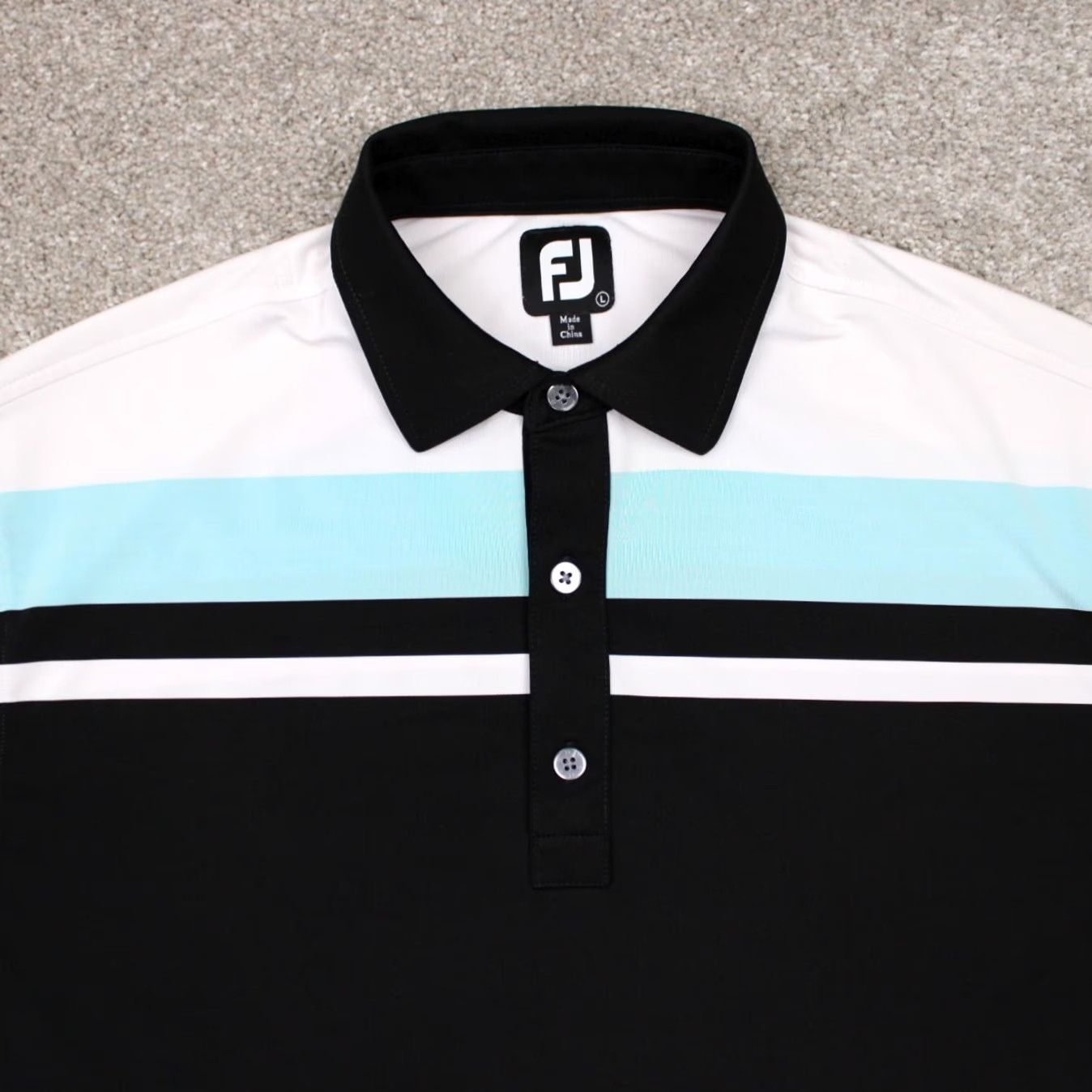 Footjoy FootJoy Polo Shirt Mens Large Black/Blue/White Polyester Stretch S/S Golf Size US L / EU 52-54 / 3 - 5 Thumbnail