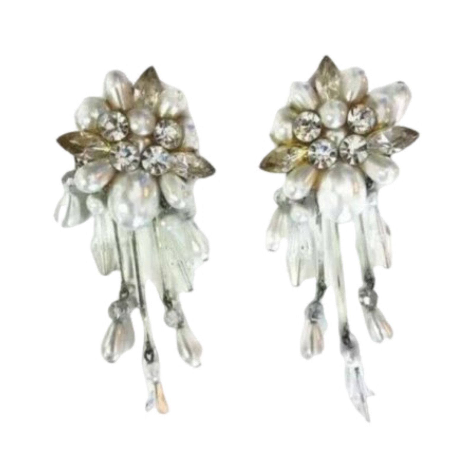 The Unbranded Brand Vintage Rhinestone Faux Pearls Dangle Chandelier Earrings Size ONE SIZE - 1 Thumbnail