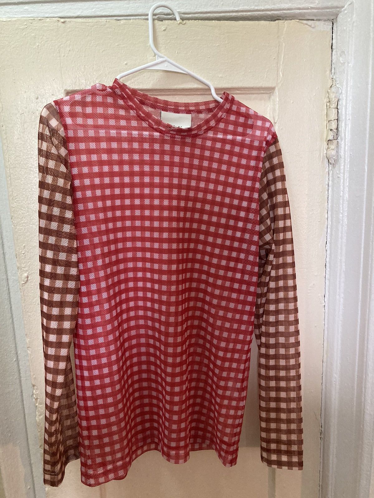 Molly Goddard Menswear Molly Goddard Red & Brown Mesh Andrew Gingham Size US M / EU 48-50 / 2 - 1 Thumbnail