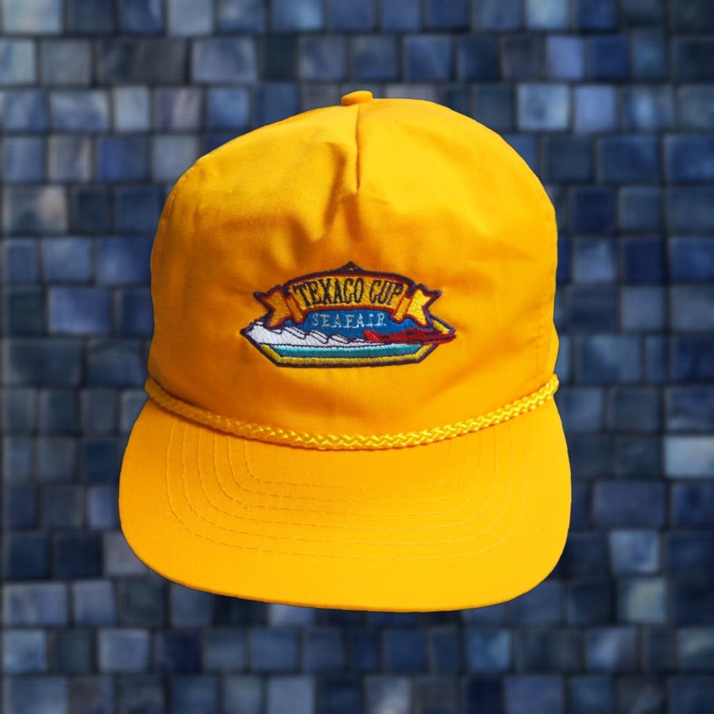 Vintage VINTAGE Texaco Cup Speedboat Racing Seafair Yellow OTTO Trucker Hat Cap Adjustable Men Hat 90s Style Summer Spring Fall Yellow StrapbackCN? Size ONE SIZE - 1 Thumbnail