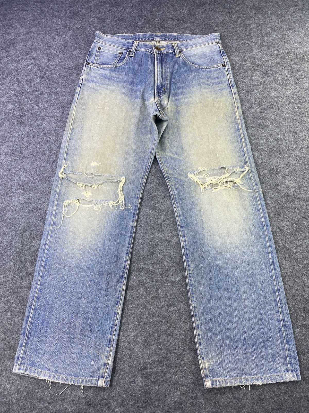 Edwin × Japanese Brand × Jean Edwin 505x Selvedge Distress Blue Wash Denim - J885 Size US 33 - 2 Thumbnail