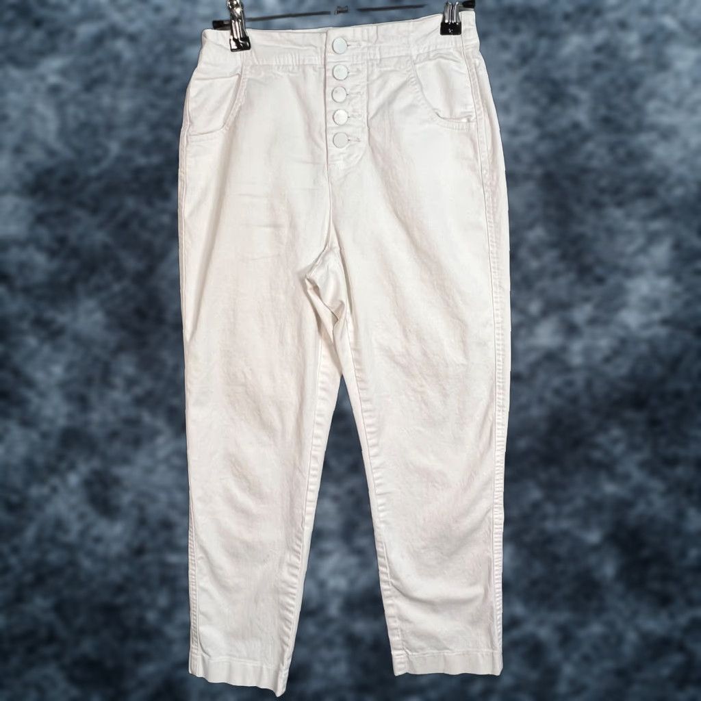 Babaton White High-Waisted Button-Fly Pants Womens 00 Cotton Blend