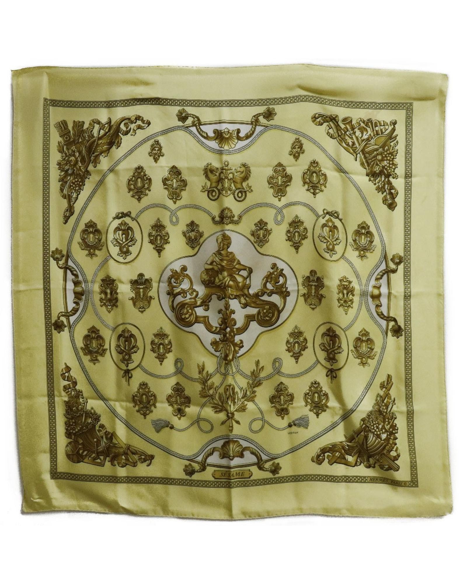 image of Elegant Hermes Carre 90 Silk Scarf in Yellow, Women's