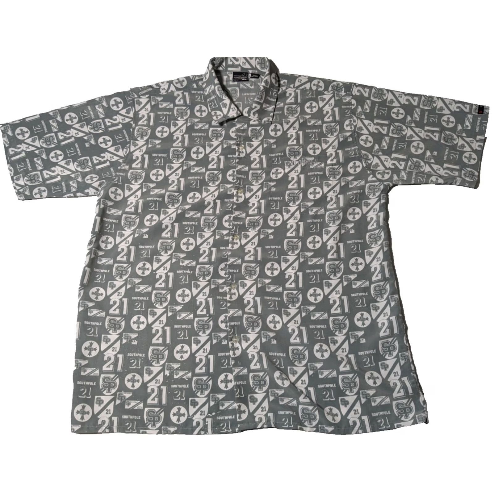 Southpole VINTAGE Southpole SP21 LOGO AOP Gray Poly Button-Up Shirt - Men XL Read Size US XL / EU 56 / 4 - 2 Thumbnail