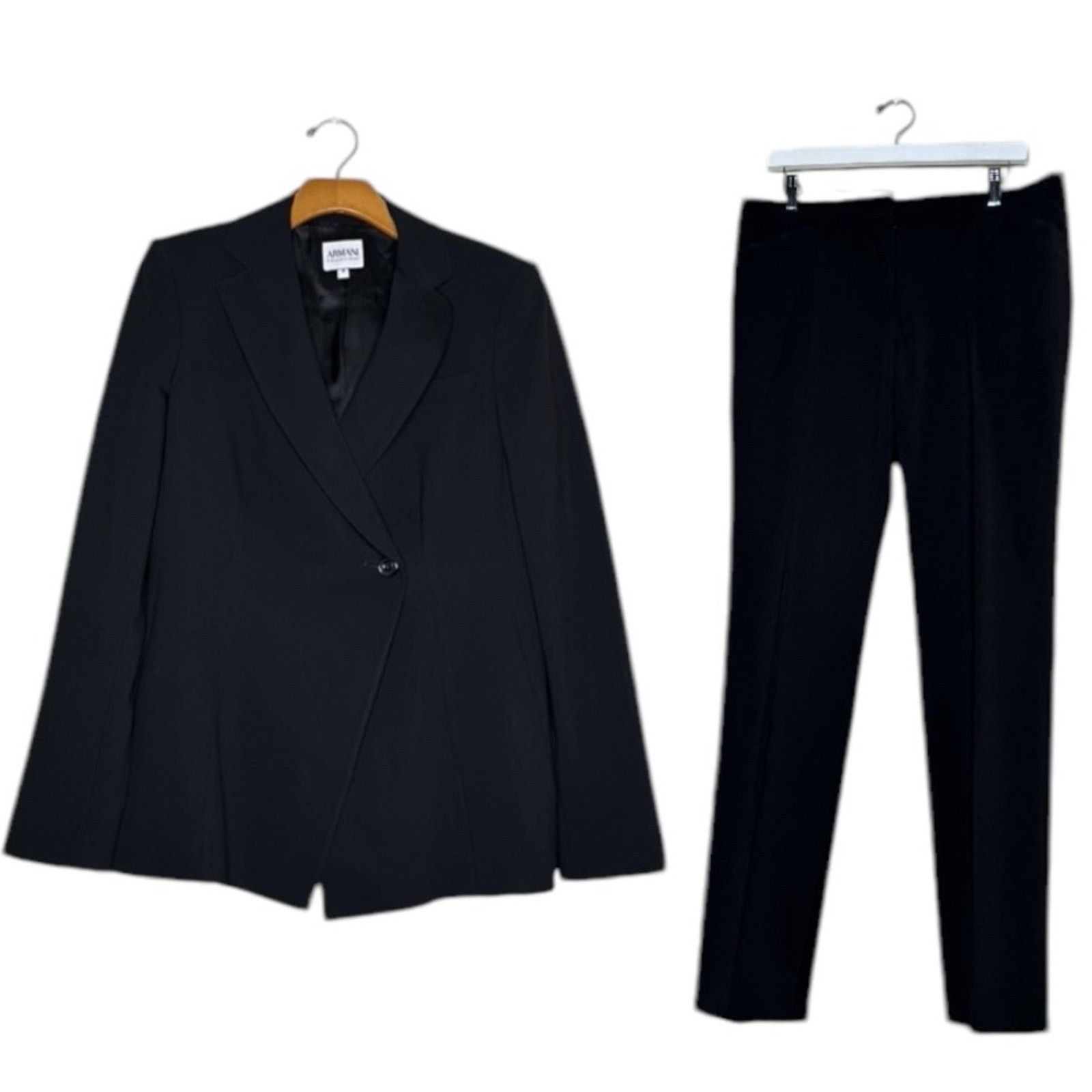 Armani Collezioni VTG Armani Collezioni 100% Wool Tuxedo Pant Suit Black Sz 8 Size M / US 6-8 / IT 42-44 - 3 Thumbnail