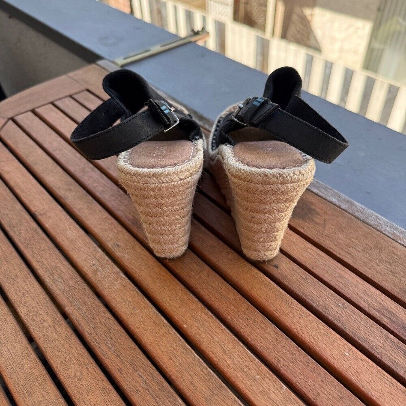 Toms TOMS Black Canvas Espadrille Wedge Sandals Size W7.5 Size US 7.5 / IT 37.5 - 3 Thumbnail
