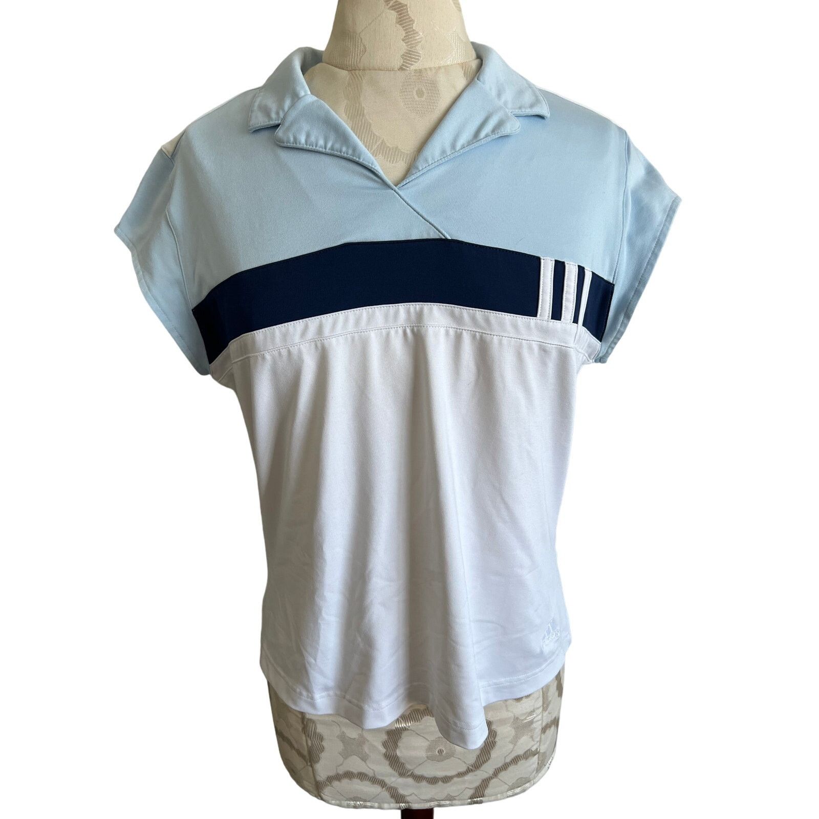 Adidas Adidas Women's Blue & White Short Sleeve Tennis Polo Large Size L / US 10 / IT 46 - 1 Thumbnail