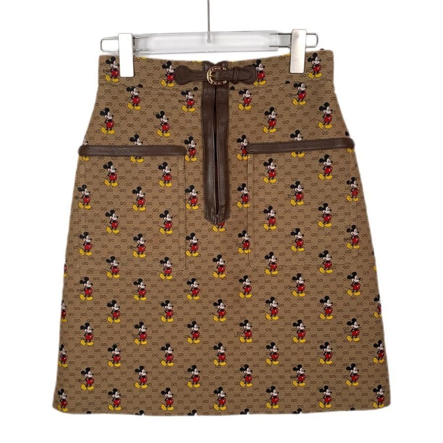 Gucci Gucci x Disney Mickey Mouse GG Print Brown A-Line Skirt (Siz Size 38" / US 16 / IT 52 - 1 Thumbnail