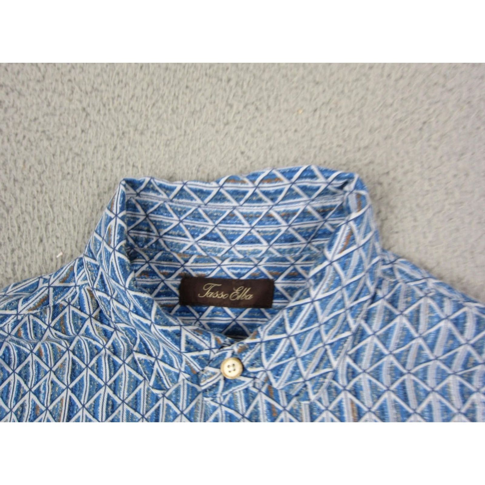 Tasso Elba Tasso Elba Shirt Adult Medium Blue Button Up Geometric Silk Rayon Mens Size US M / EU 48-50 / 2 - 3 Thumbnail