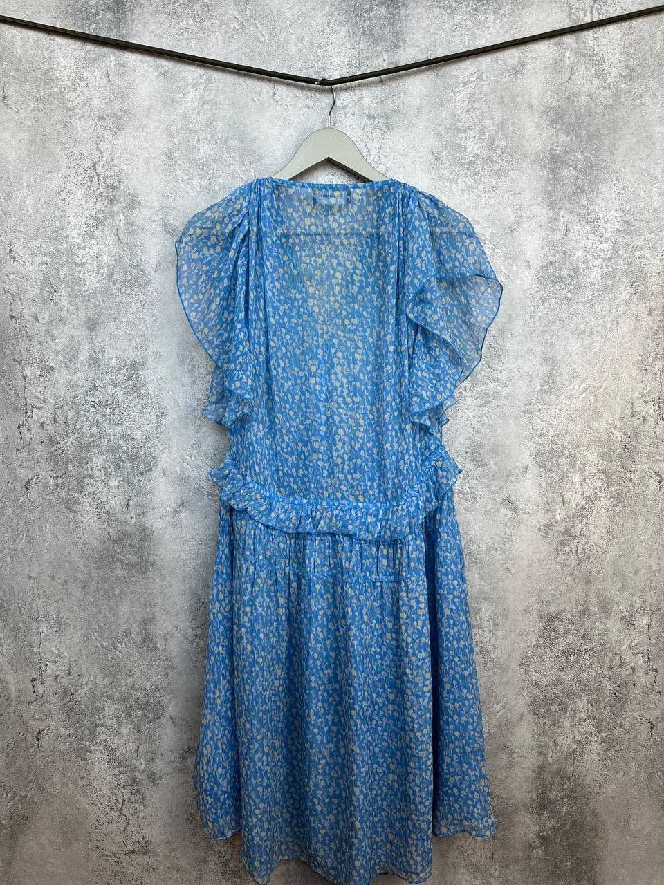 The Kooples THE KOOPLES Blue Lagoon Print Silk Ruffle Muslin Midi Dress Size XS / US 0-2 / IT 36-38 - 3 Thumbnail