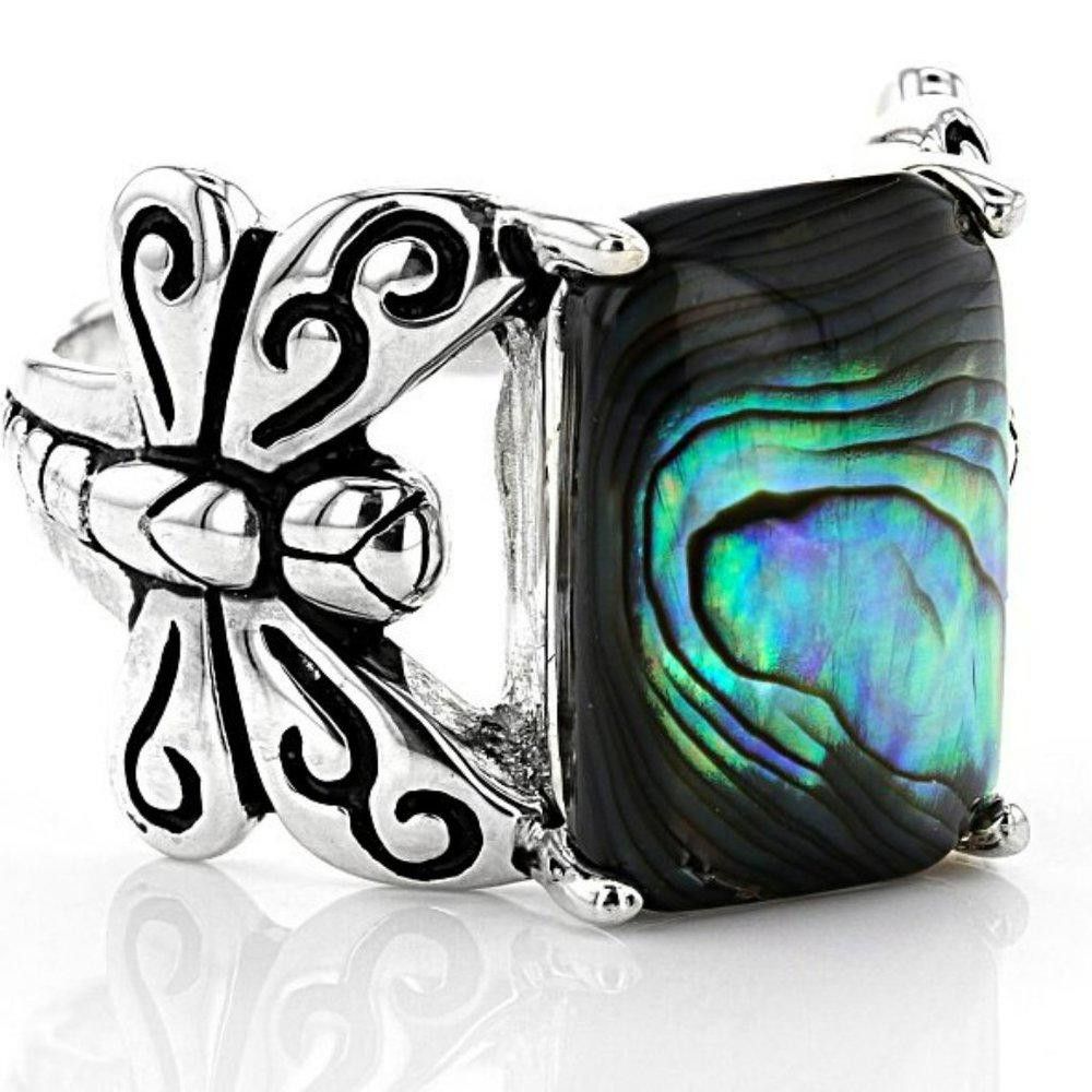 Designer Distressed Colorful Butterfly Antique Silver Ring - Size 8 Size ONE SIZE - 4 Thumbnail