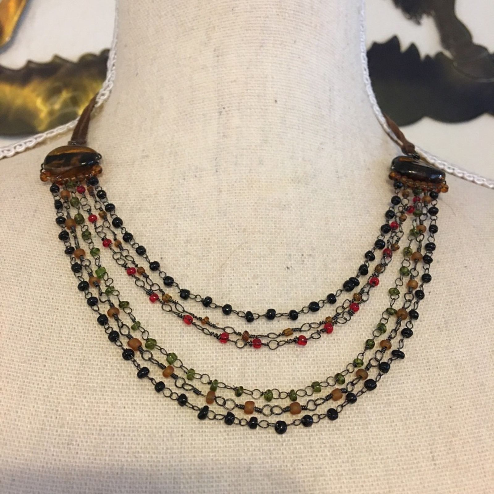 Vintage Vintage suede cord glass cabochon necklace Size ONE SIZE - 1 Thumbnail