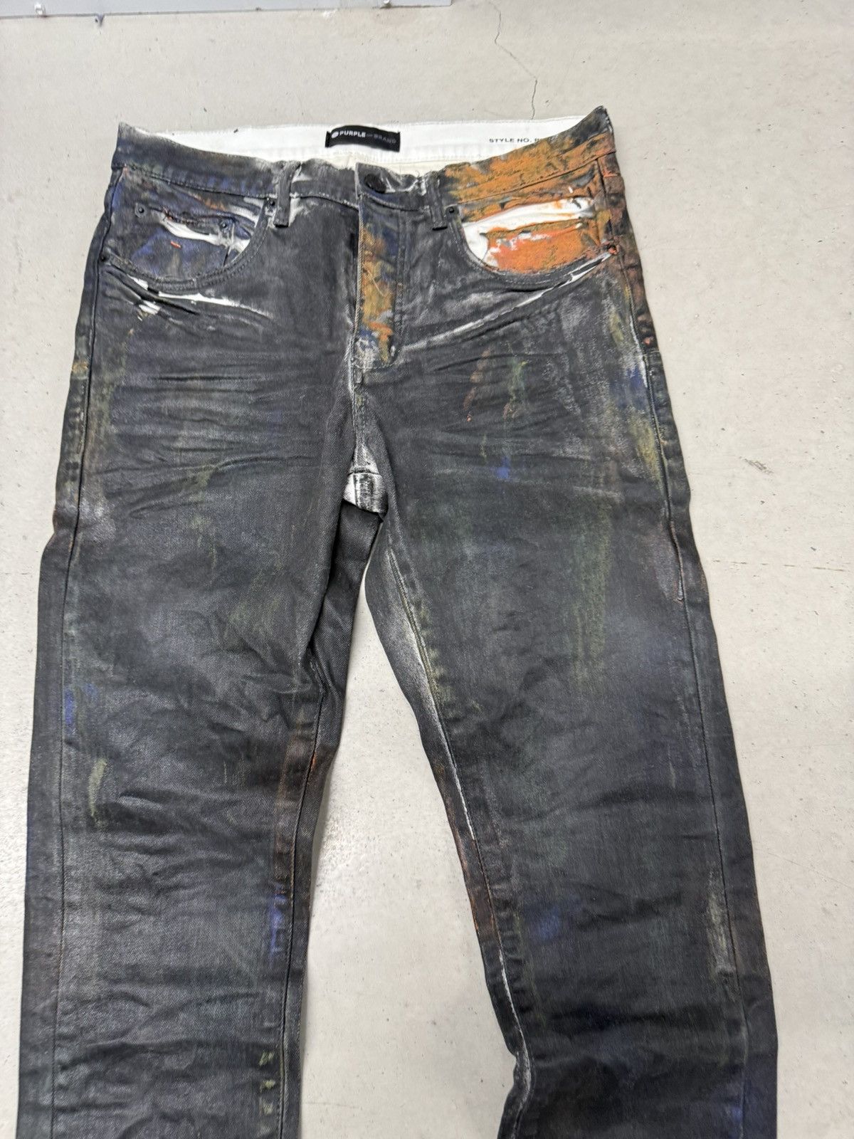 Purple Brand distressed slim fit jeans paint distressing