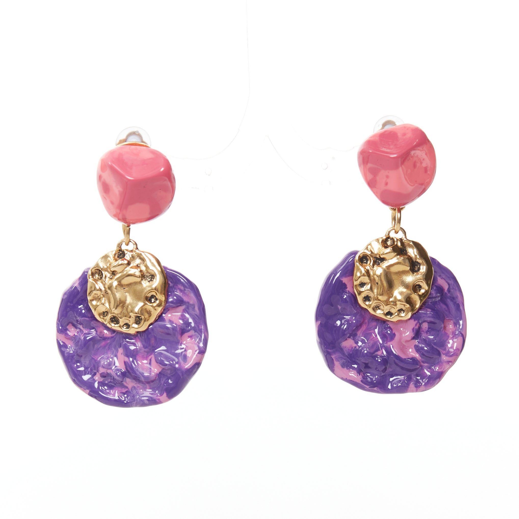 Saint Laurent Paris rare SAINT LAURENT 2022 Retro pink purple glazed resin brass clip earring Pair Size ONE SIZE - 1 Thumbnail