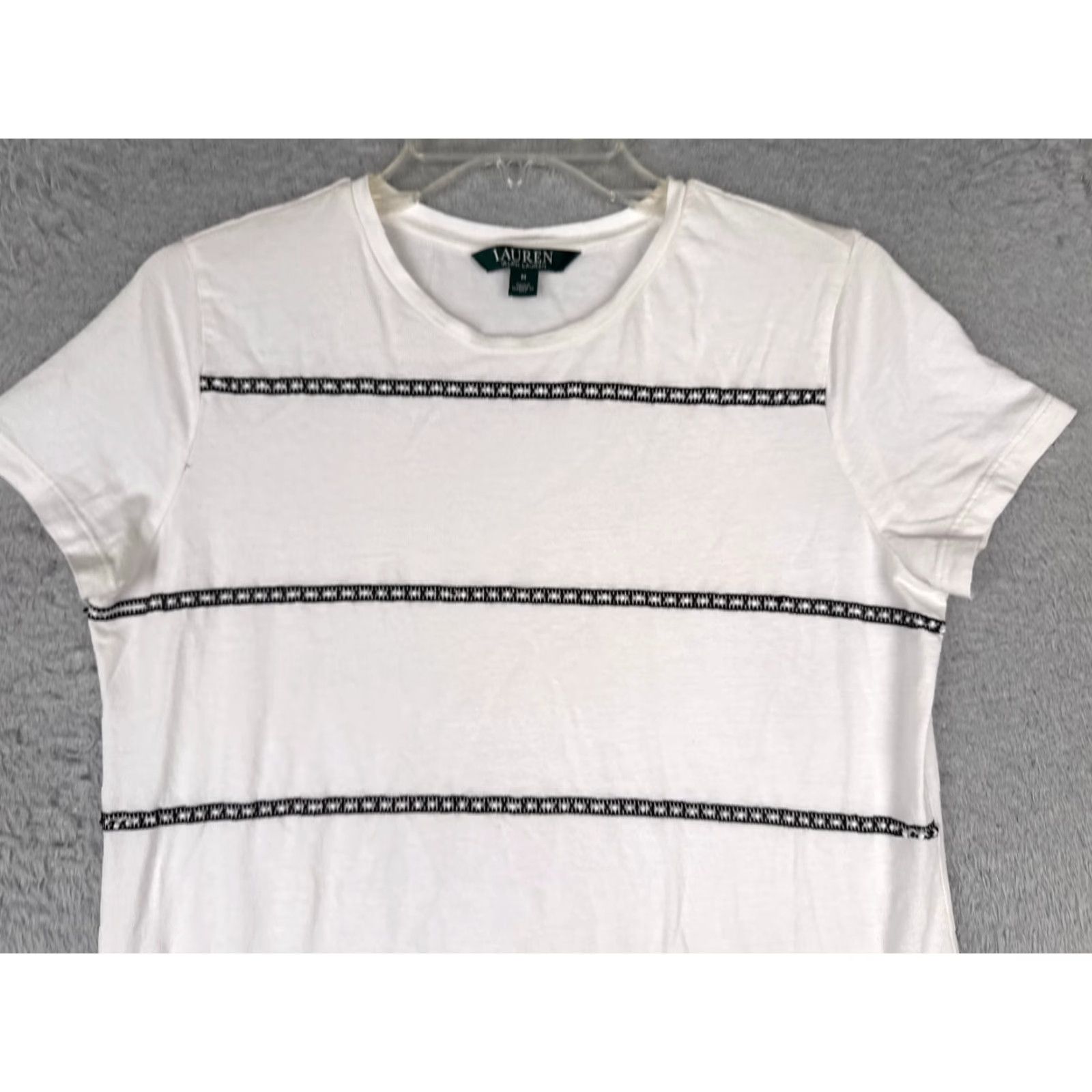 Ralph Lauren Lauren Ralph Lauren Shirt Women Medium White Black Crew Cotton Blend Pompom Trim Size M / US 6-8 / IT 42-44 - 4 Thumbnail