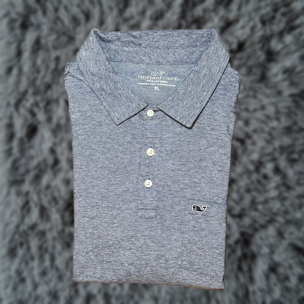 Vineyard Vines Vineyard Vines Edgartown Heather Striped Polo XL Men Navy Blue Cotton Polyester Spandex 57/38/5 Regular Shirt Mens Size US XL / EU 56 / 4 - 1 Thumbnail